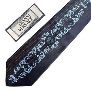GIANNI VERSACE 90s Vintage Blue Monochromatic Medusa Silk Tie Made in Italy